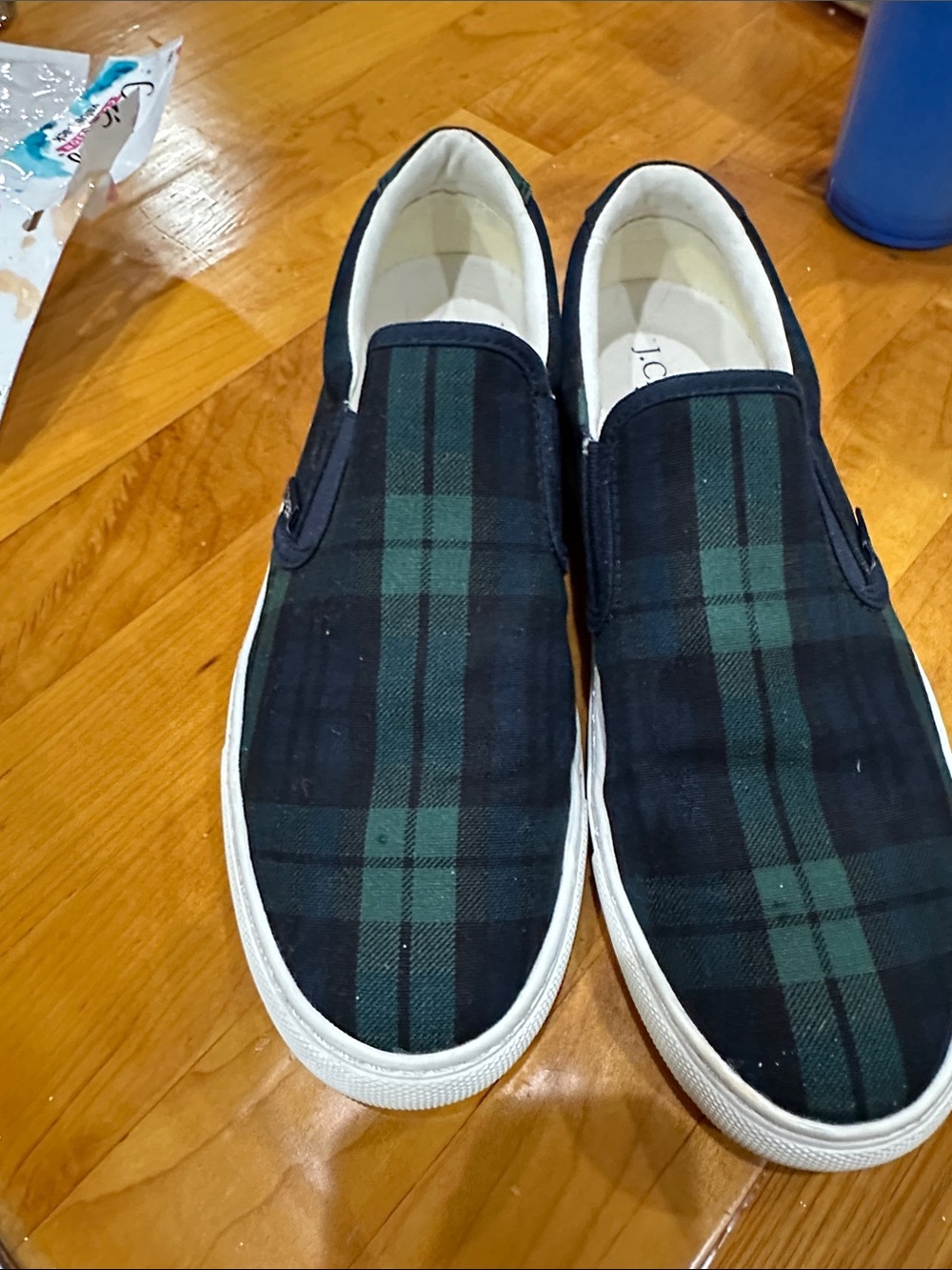 J. Crew Black & Dark Green Plaid Slip-On Sneakers